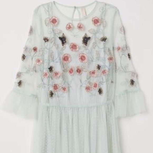 h&m beaded mesh dress RUNWAY H&M STUDIO Beaded Paris Fashion Week Dress Long Sleeve Mini Size 6